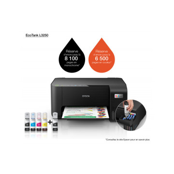 Epson Imprimante Ecotank L3250 A4 – Wi-Fi, Multifonction, Encre rechargeable économique