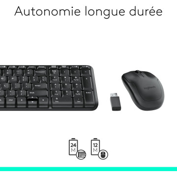 Clavier et souris sans fil Logitech MK220 Français AZERTY Noir – Compact, fiable et longue autonomie