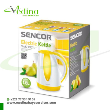 Bouilloire électrique Sencor SWK 1816YL – 1,8 L, 2000W, design jaune vif, arrêt automatique, socle 360°, filtre anti-calcaire