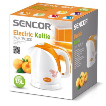 Bouilloire électrique Sencor SWK 1503OR – 1,5L, 2000W, Design Orange Rétro, Chauffe Rapide, Sécurité Triple