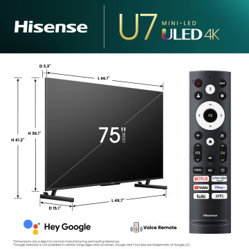Téléviseur Hisense 75U67KUA – 75" Mini-LED ULED 4K UHD Smart TV | HDMI 2.1, Dolby Vision