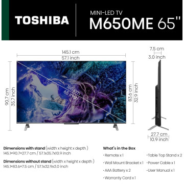Toshiba M650ME 65" – TV Mini-LED 4K UHD Smart avec Dolby Vision & Google TV
