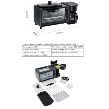 Machine à petit-déjeuner électrique 3 en 1 Silver Crest SC-206 – Cafetière, Mini Four & Plaque de Cuisson