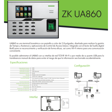 Pointeuse Biométrique ZKTeco UA860 - Contrôle de Présence par Empreinte Digitale