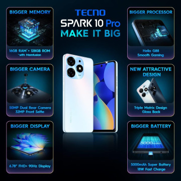 TECNO Spark 10 Pro – Smartphone 6,8" FHD+, 8 Go RAM, 50 MP, 5000 mAh