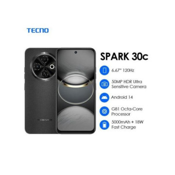 Tecno Spark 30C – 6.67", 128 Go de ROM, 4 Go de RAM, Caméra 50 MP, 5000 mAh, Dual SIM