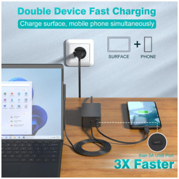 Chargeur Microsoft Surface 65W – Compatible Surface Pro 4 à 9, Pro X, Laptop, Book, Go